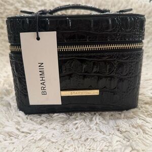 Brahmin Glossy Black Croc-Embossed Cosmetic Case